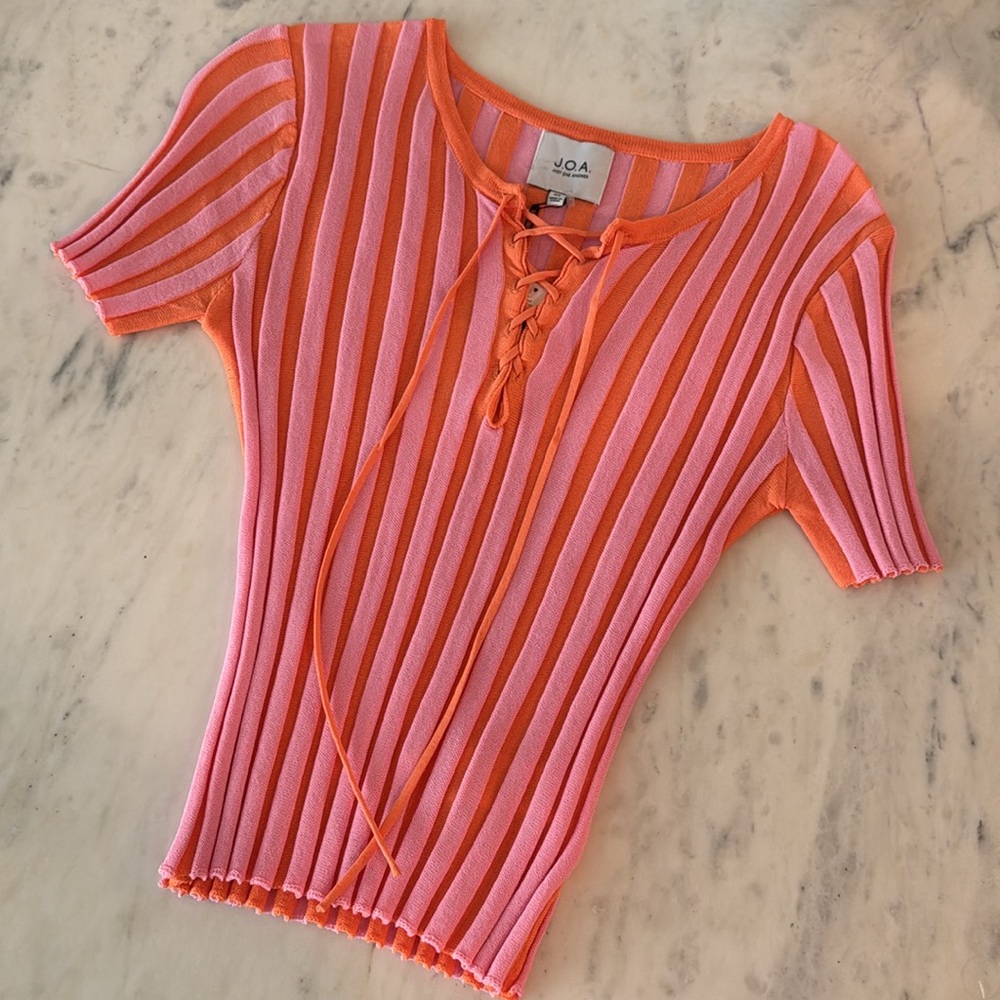 J.O.A. Pink and Orange Striped Women's Top